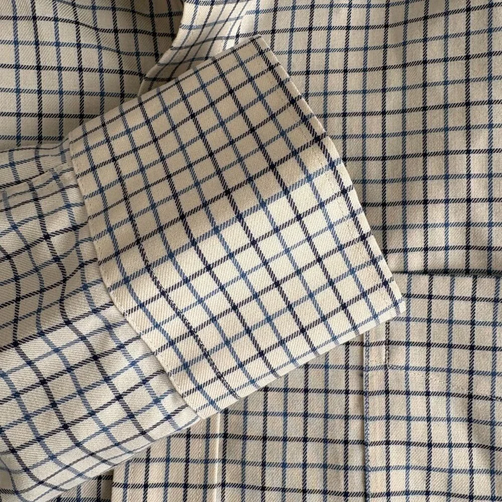Lauren Ralph Lauren Classic Non-Iron Shirt Blue Off White Grid Check 17.5 32/33 - Picture 7 of 7